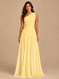 One Shoulder Prom Dress A-line Ruched Women Wedding Formal Gowns