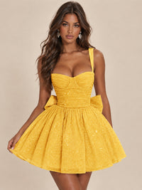 Sweetheart Glitter Tulle Puffy Mini Dress with Bow