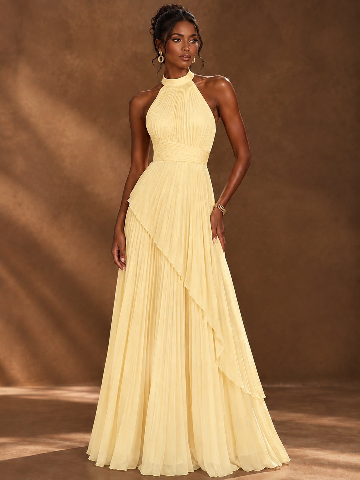 Wrap Pleated Prom Dress Halter A-line Chiffon Formal Wedding Dress