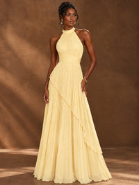 Wrap Pleated Prom Dress Halter A-line Chiffon Formal Wedding Dress
