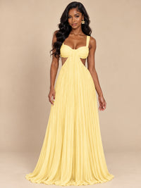 Butter Yellow Pleated Cutout Maxi Dress