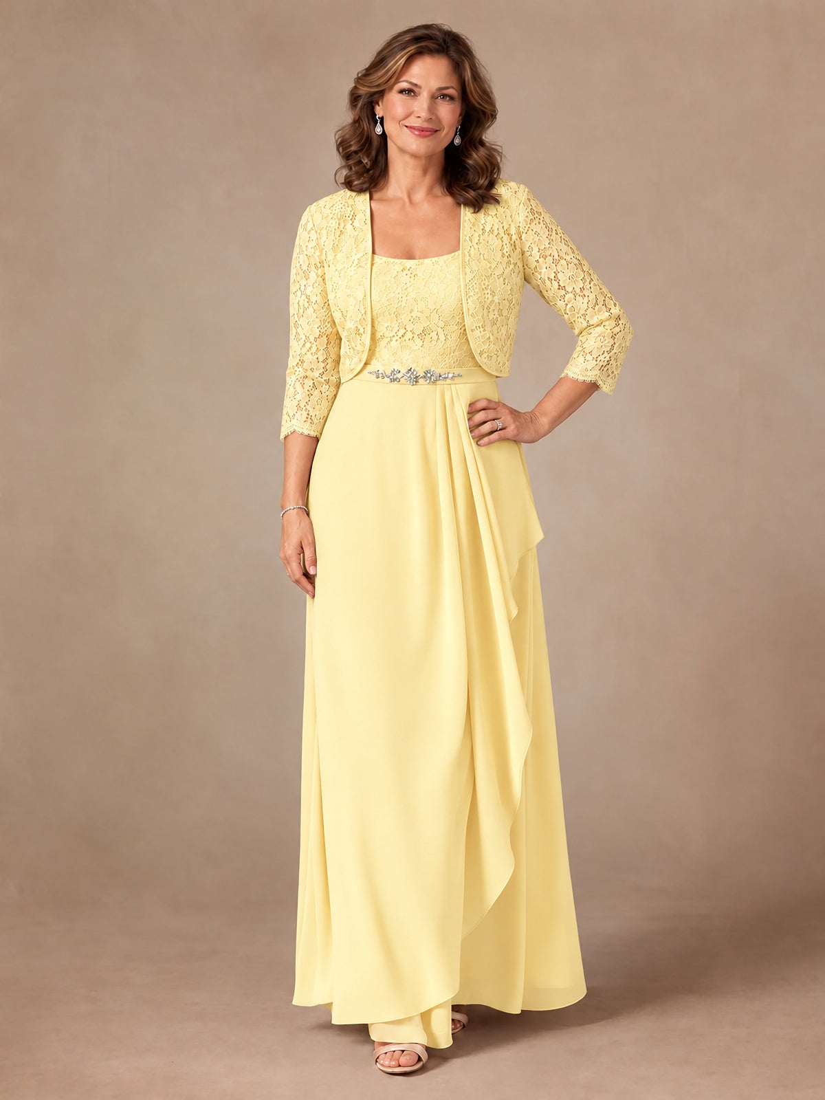 Blush Pink A-Line Mother of the Bride Dress with Lace Jacket and Ruffles