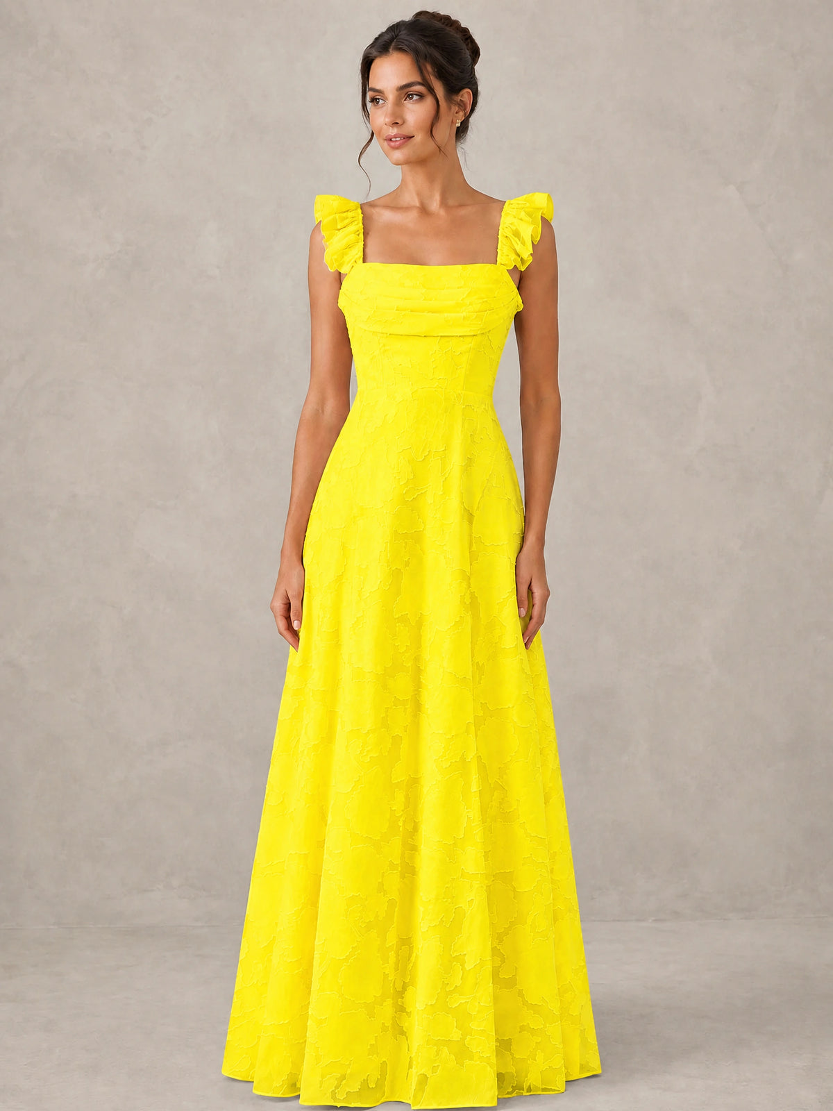 Jacquard Square Neck A-Line Maxi Dress