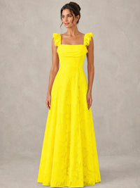 Jacquard Square Neck A-Line Maxi Dress