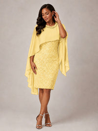 Floral Sheath Mother of the Bride Dress with Cape Overlay