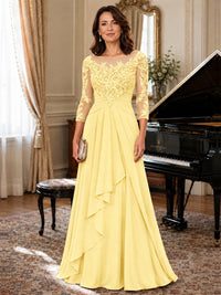 A-Line Chiffon Mother of the Bride Dress with Floral Applique 3/4 Sleeves