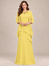 Dusty Blue Two-Piece Chiffon Mother of the Bride Dress with Jacket
