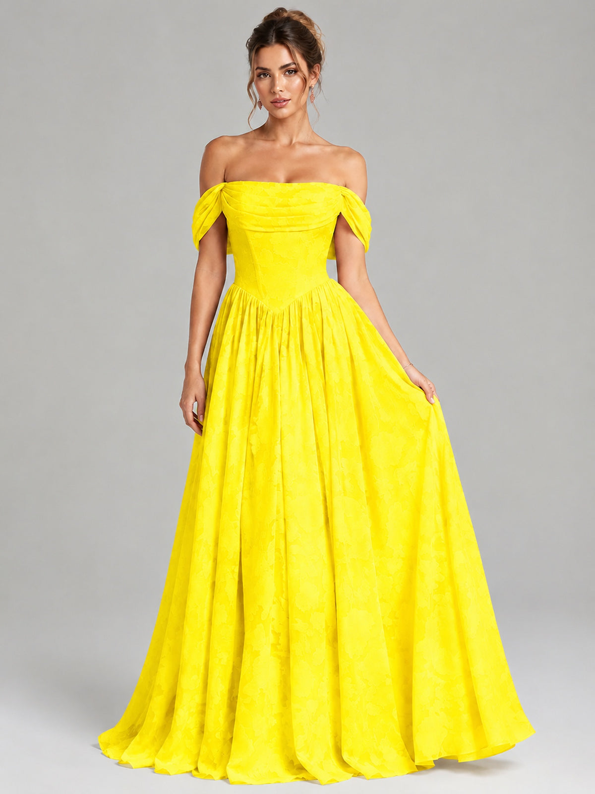 Off Shoulder Jacquard A-Line Maxi Dress