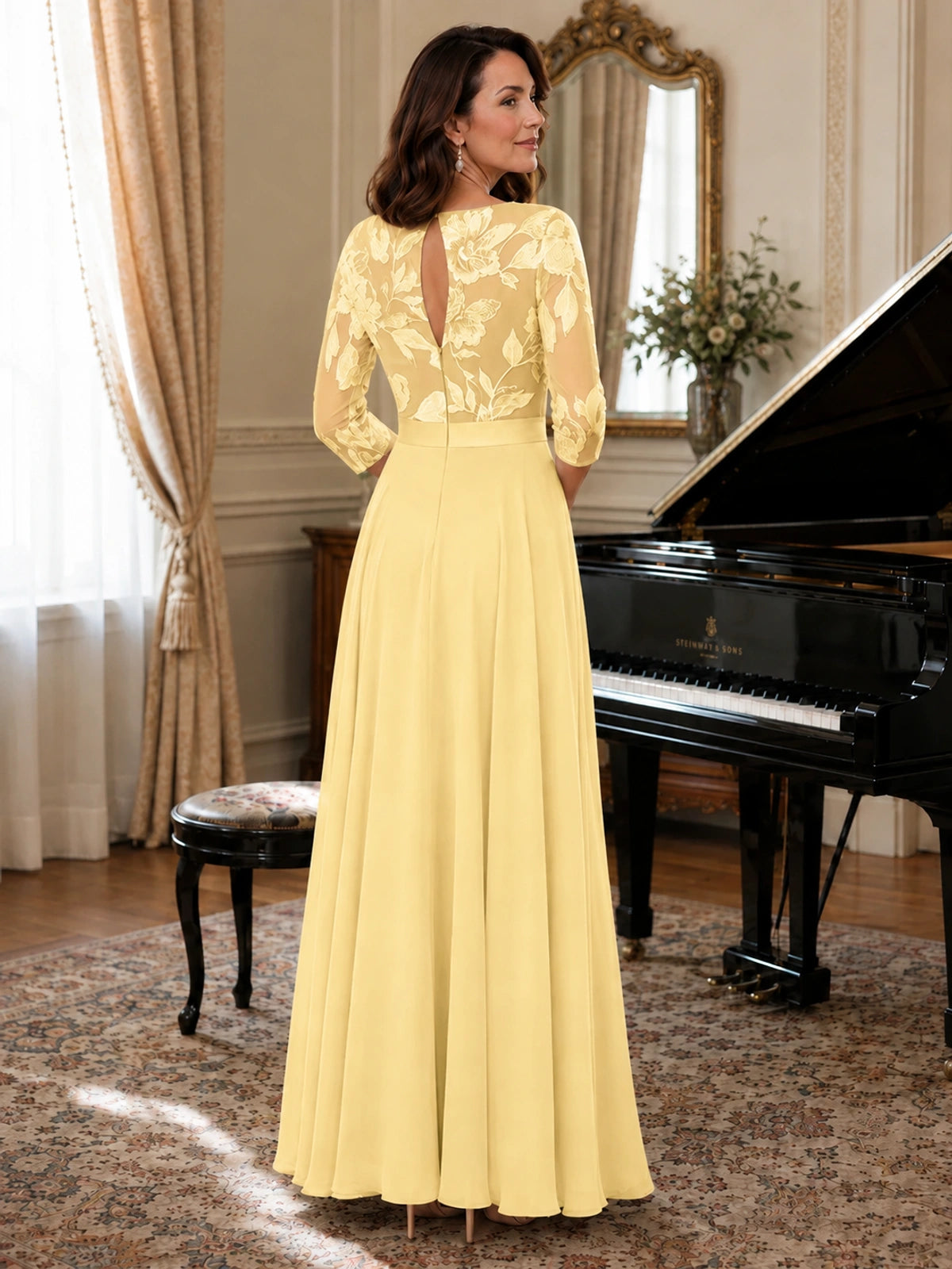 Lace Applique Wide-Leg Chiffon Mother of the Bride Jumpsuit