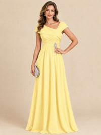 Cap Sleeve Mother of The Bride Dresses Long Chiffon Formal Gowns