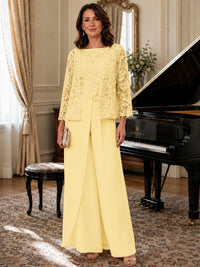 Elegant 3-Piece Chiffon Mother of the Bride Pantsuit with Floral Applique Jacket