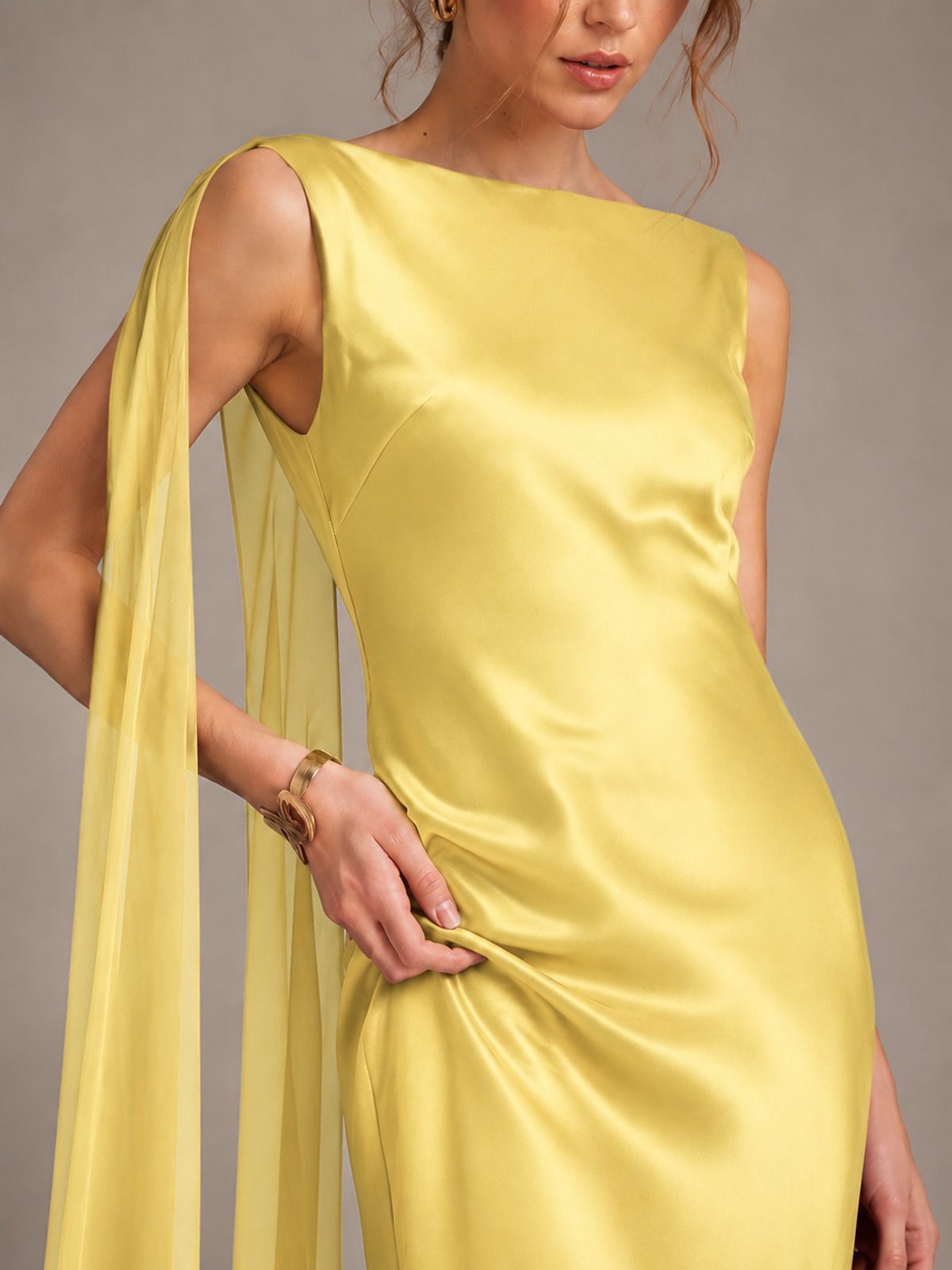 Burgundy Satin Mermaid Cape Maxi Dress