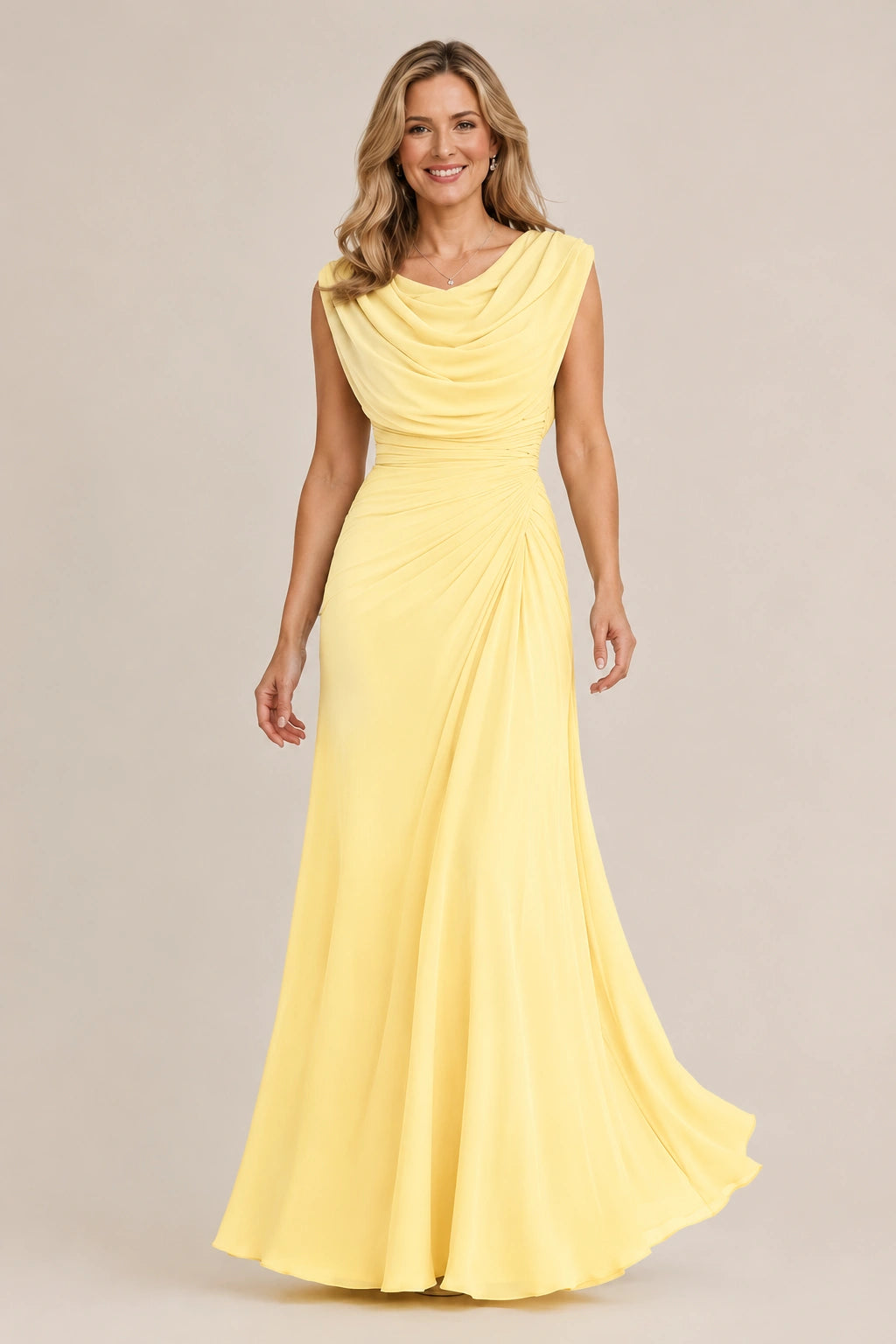 Cowl Neck Ruched Chiffon Mother of the Bride Dress