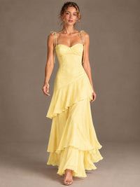 Spaghetti Strap Tiered Ruffles Chiffon Prom Dress