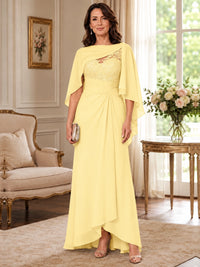 Elegant Chiffon Mother of the Bride Dress with Lace Applique and Cape Sleeves