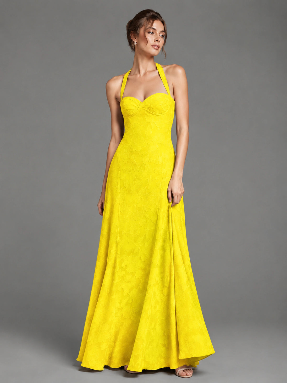 A-Line Halter Floral Chiffon Maxi Dress