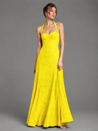 A-Line Halter Floral Chiffon Maxi Dress