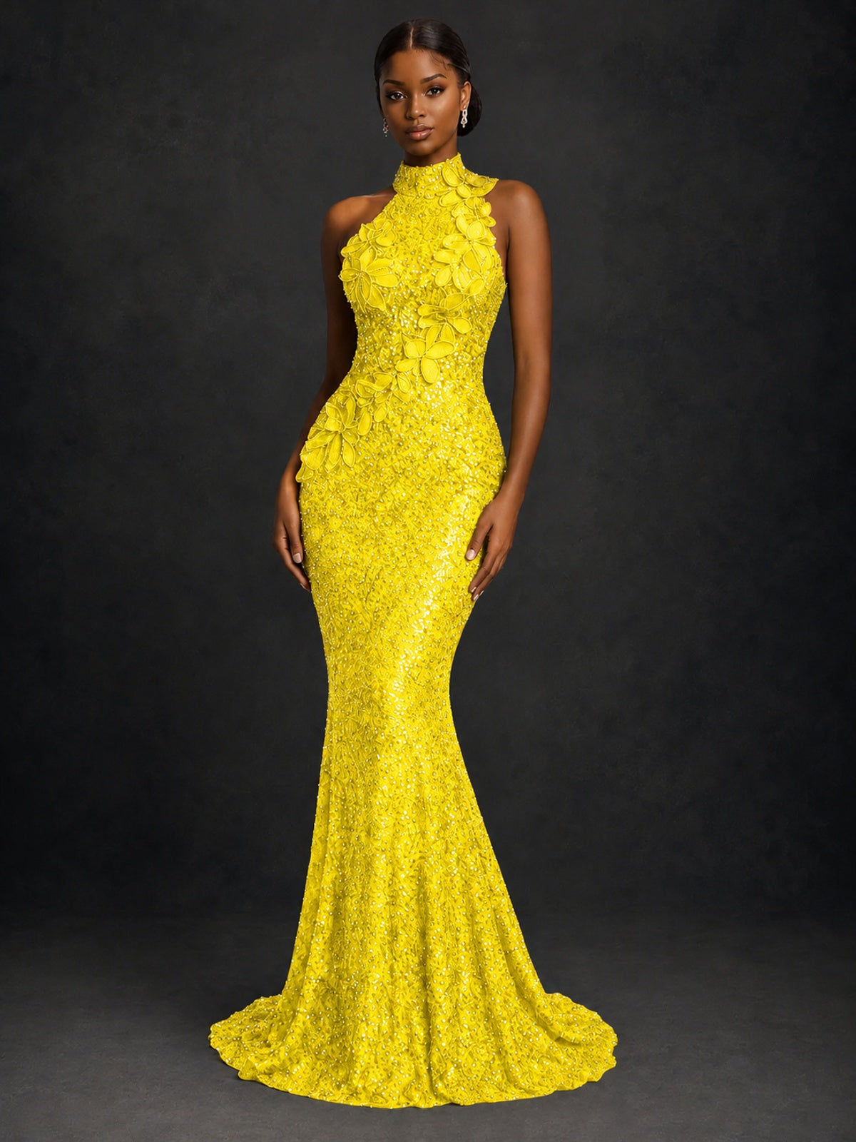 Sparkly Sequin High Neck Mermaid Prom Dress