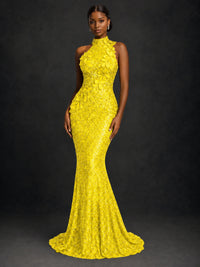Sparkly Sequin High Neck Mermaid Prom Dress