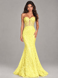 Strapless Corset Mermaid Prom Dress Lace Appliqué Formal Gown