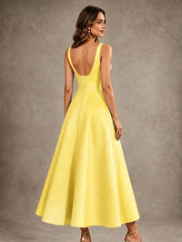 Tea-Length Satin Mother of the Bride Dress with 3D Flower Detail