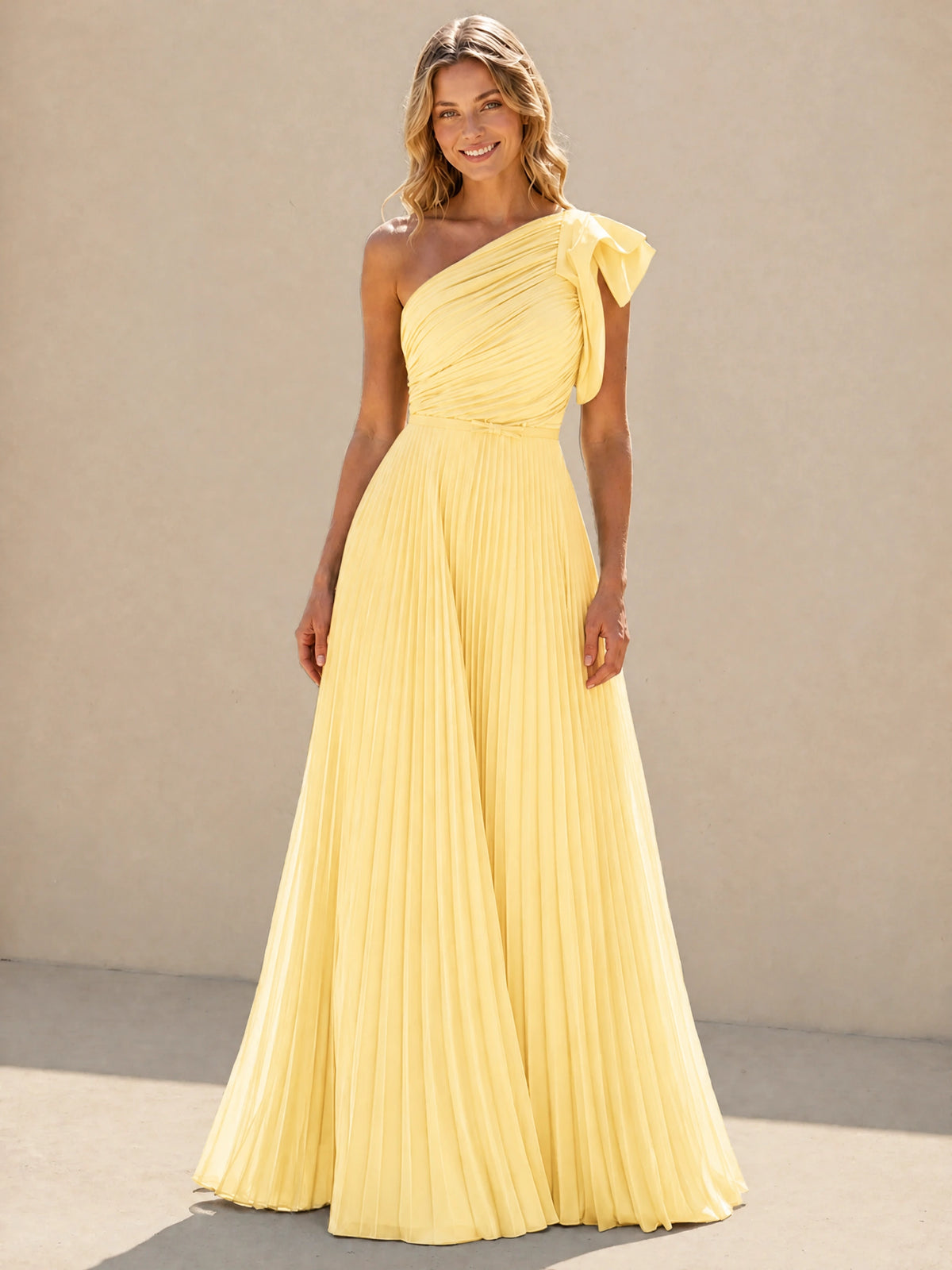 One Shoulder Pleated Chiffon A-Line Floor-Length Bridesmaid Dress
