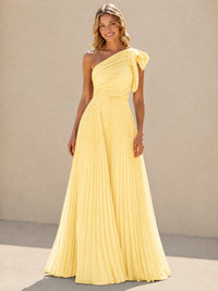One Shoulder Pleated Chiffon A-Line Floor-Length Bridesmaid Dress