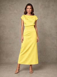 Cowl Neck Satin Mother of the Bride Dress with Ruched Waist