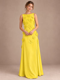 3D Floral Applique Sleeveless Formal Maxi Dress