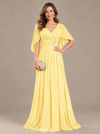 Ruched V Neck Mother of The Bride Dresses with Shawls Appliques and Cap Sleeves