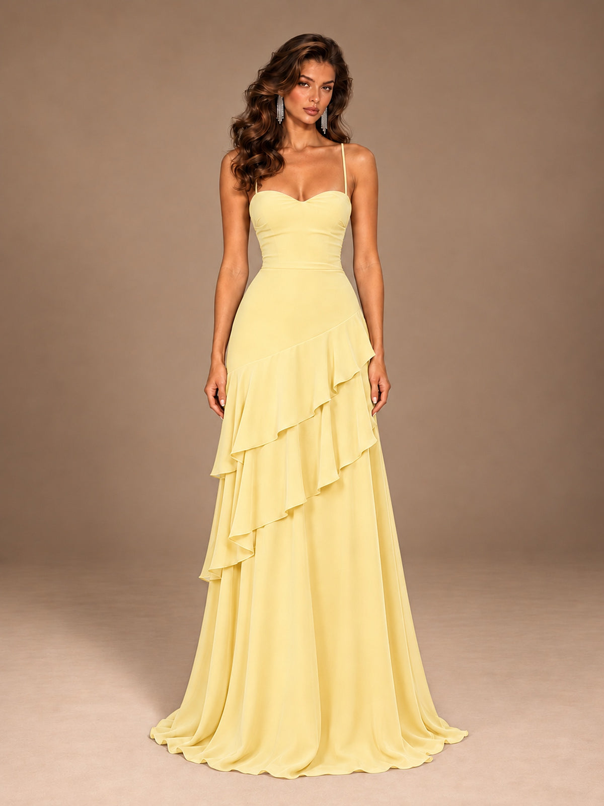 Sweetheart A-Line Ruffle Prom Dress with Spaghetti Straps