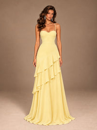 Sweetheart A-Line Ruffle Prom Dress with Spaghetti Straps