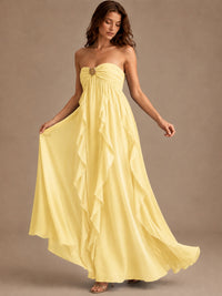 Srapless Sweetheart Chiffon Prom Dress Ruffle Formal Evening Gown