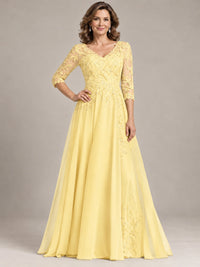Sequin Lace A-Line Mother of the Bride Dress with 3/4 Sleeves