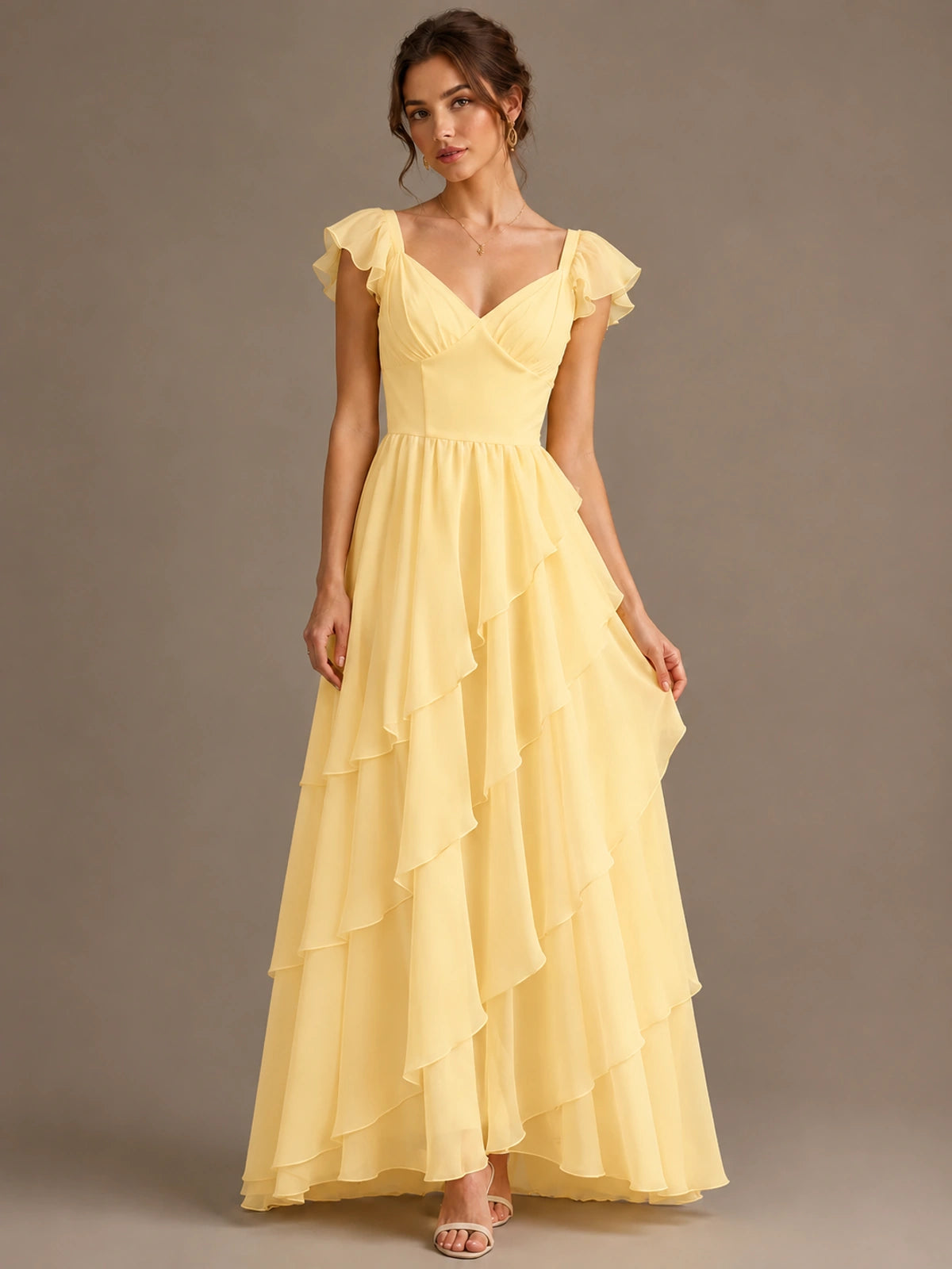 Ruffle Tiered V Neck Maxi Dress