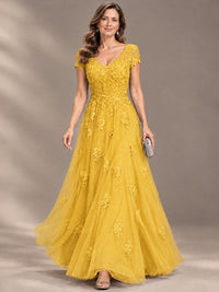 Lace Appliques A-line Mother of The Bride Dresses with Short Sleeves