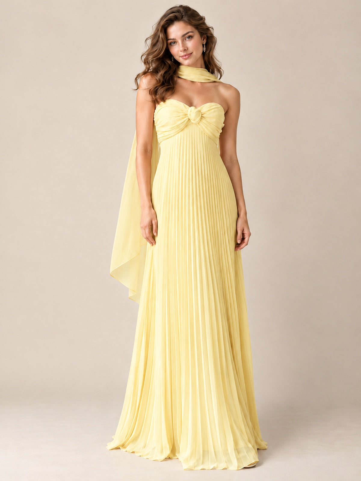 Sweetheart Neckline Pleated Prom Dress Strapless A-line Formal Dress with Flowy Scarf