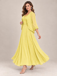 Dusty Blue Floral Lace Chiffon Mother of the Bride Dress with Jacket