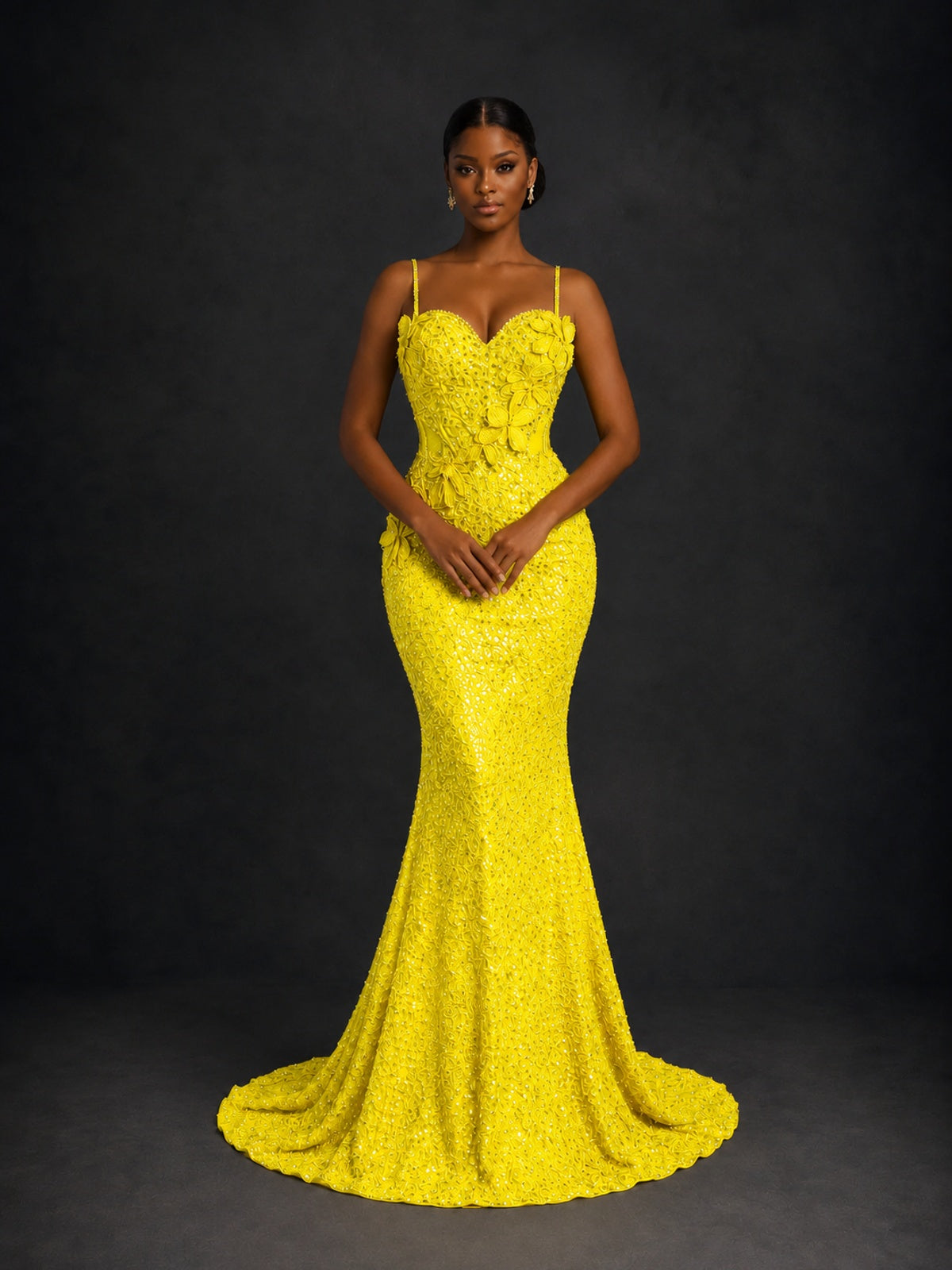 Sequin Mermaid Prom Dress with Floral Applique