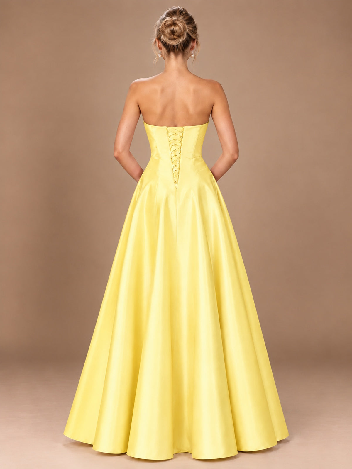 Blush Pink Strapless Satin A-Line Prom Dress with Ruched Bodice