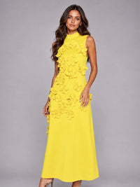 3D Floral Applique High Neck Prom Maxi Dress