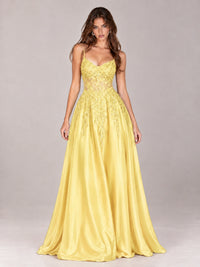 Lace Applique Satin A-Line Prom Dress with Sheer Bodice