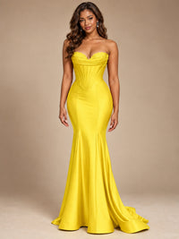 Red Strapless Satin Mermaid Prom Dress with Corset Bodice