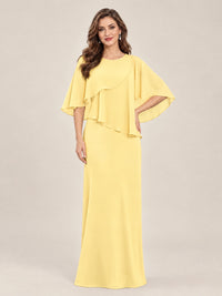 Yellow-Chiffon 2 Piece A Line Mother of The Bride Dresses with Cape