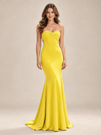 Light Blue Strapless Sweetheart Mermaid Prom Dress with Pleated Bodice
