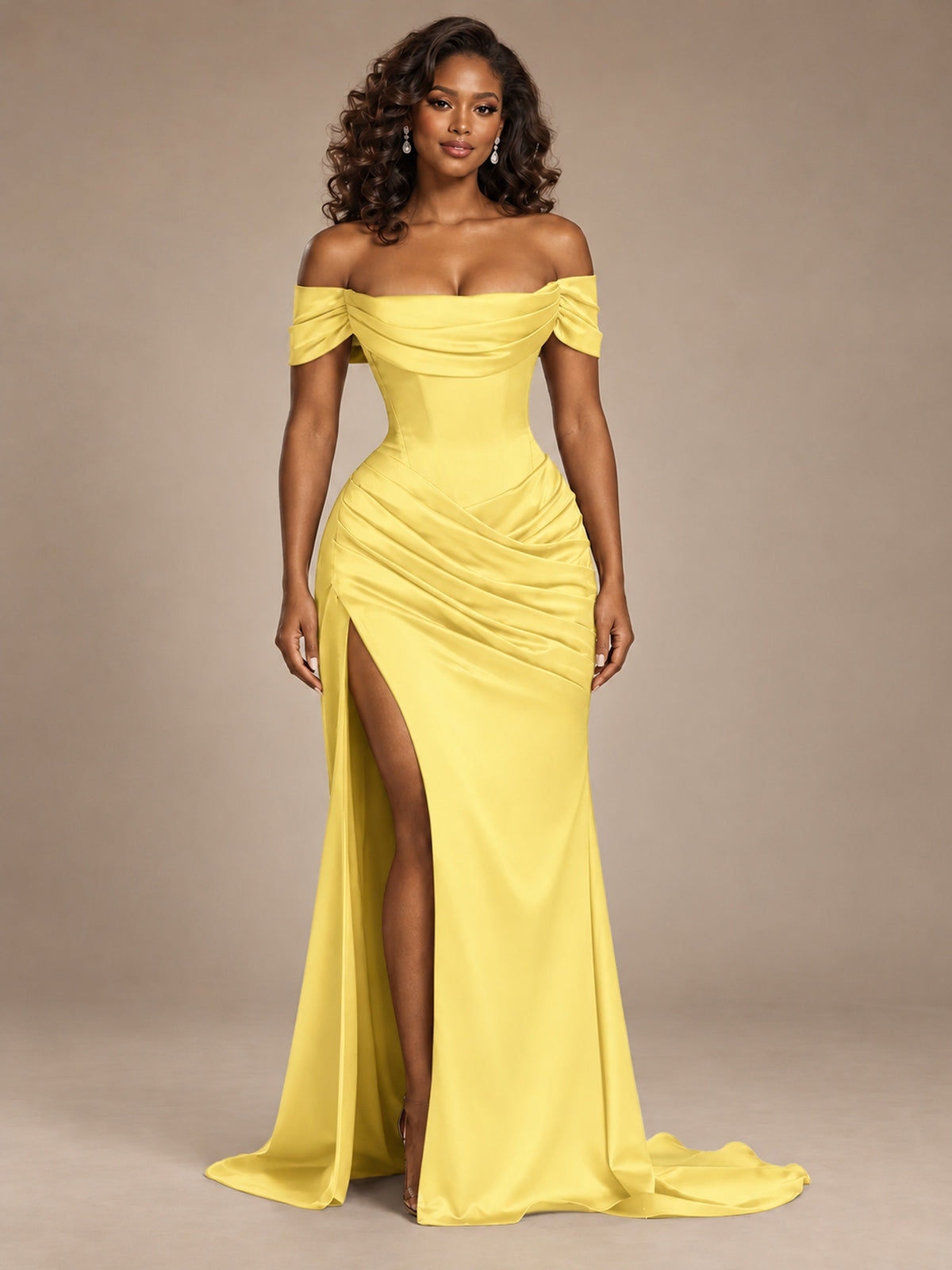 Burgundy Off-the-Shoulder Satin Corset Prom Dress with Slit