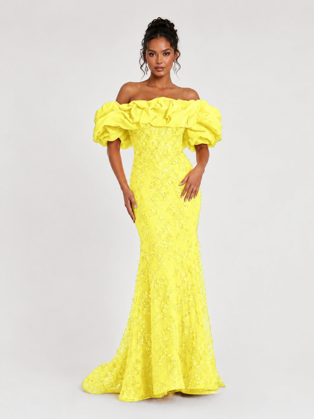 Sequin Off-Shoulder Ruffle Mermaid Prom Dress