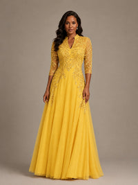 Embellished Appliques Mother of the Bride Dress with 3/4 Sleeves