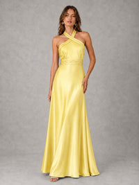 Sage Green Satin A-Line Bridesmaid Dress with Halter Neck