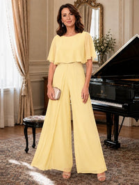 Chiffon Mother of the Bride Jumpsuit with Layered Cape Sleeves